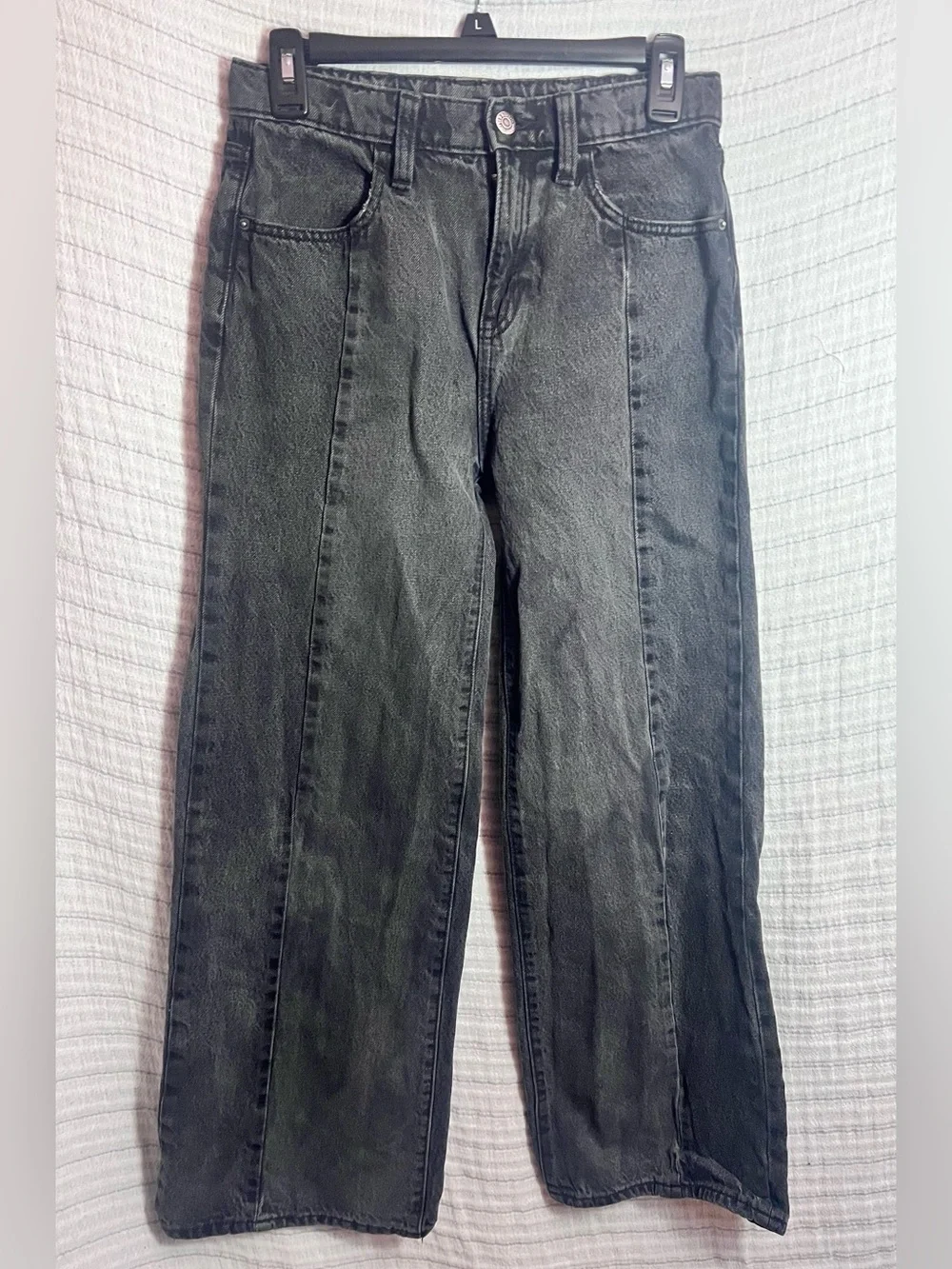 Girls Old Navy Black Wash High Rise Baggy Wide Leg Jeans